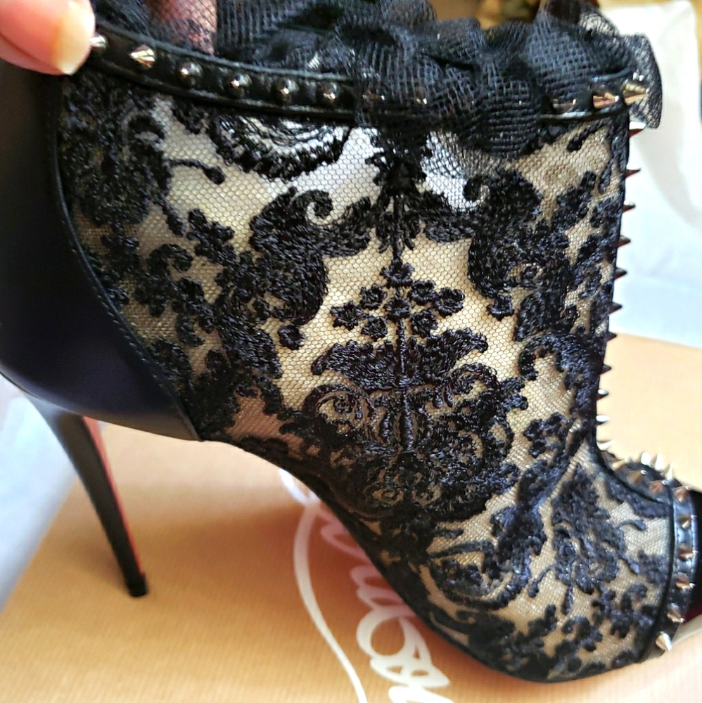 Christian Louboutin Lace Spiked Booties
